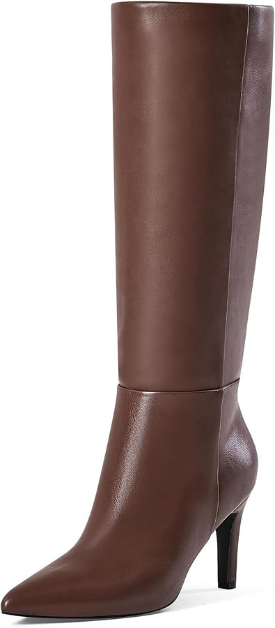 GENSHUO Women Wide Calf Knee High Boots 3 Inch High Heel Pointed Toe Long Boots Fashion Trendy Wi... | Amazon (US)