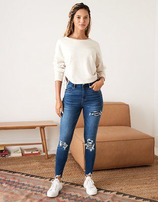 AE Ne(x)t Level Ripped Curvy High-Waisted Jegging | American Eagle Outfitters (US & CA)