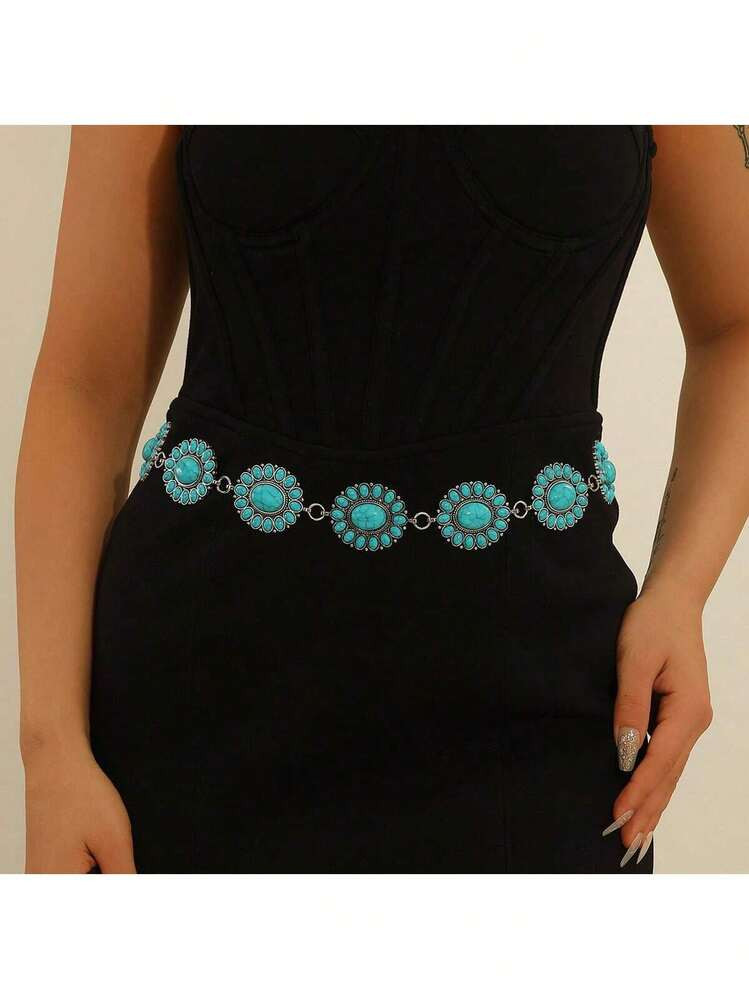 1pc Vintage Turquoise Cowgirl Belt - Perfect Gift For Elegant Dress Lovers, Suitable For Western Events & Casual Wear, Stylish Women's Waist Chain | SHEIN