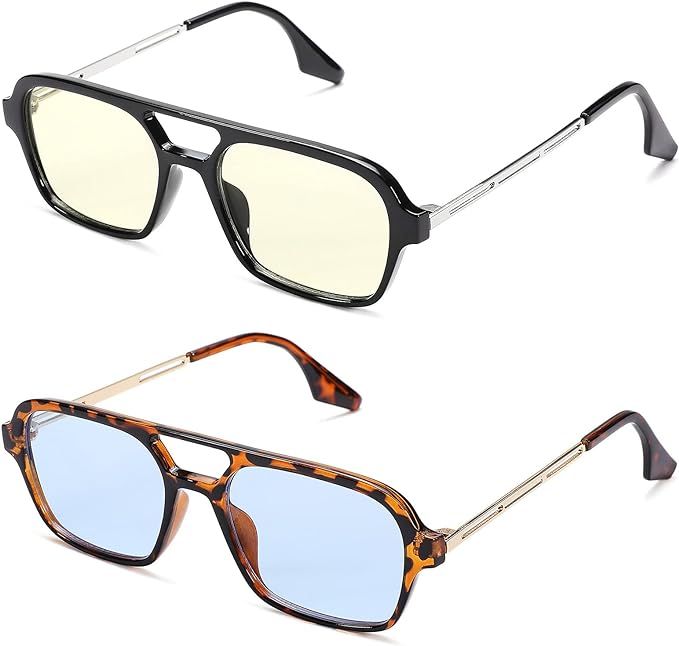 Vintage Retro 70s Aviator Sunglasses for Women Men Classic Square Shades UV Protection | Amazon (US)