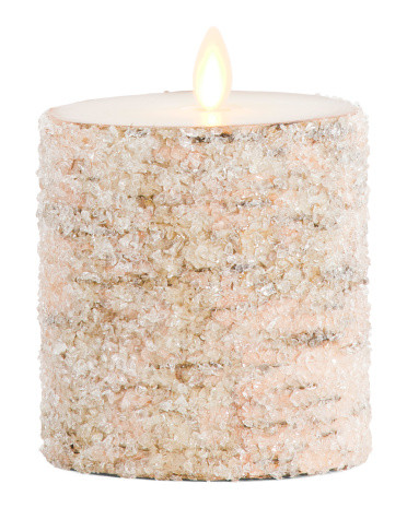 Melted Edge Sugared Birch Led Pillar Candle | TJ Maxx