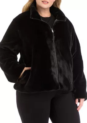Sanctuary Women's Plus Size Fur Coat, Black, 1XL | Belk