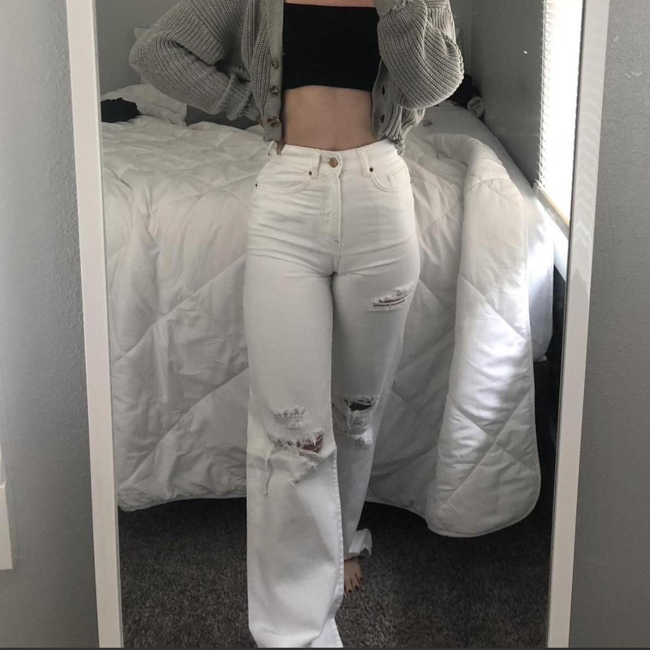 Bershka Women's Distressed Jeans - White - 23 | Depop US