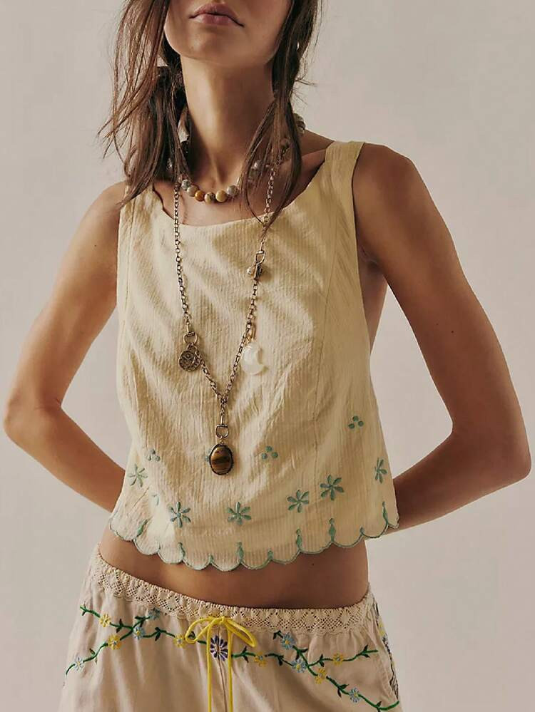 Women Boho Lace Crop Top Sleeveless Embroidery Flowy Boho Tank Tops Summer Beach Vocation Going Out Tops | SHEIN