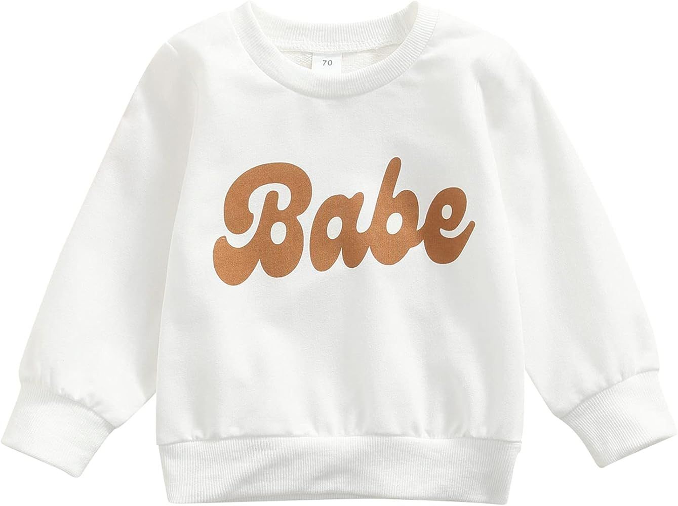 Kids Infant Baby Boy Girls Clothes Babe Letter Printed Long Sleeve Pullover Sweatshirt Shirt Sweater | Amazon (US)