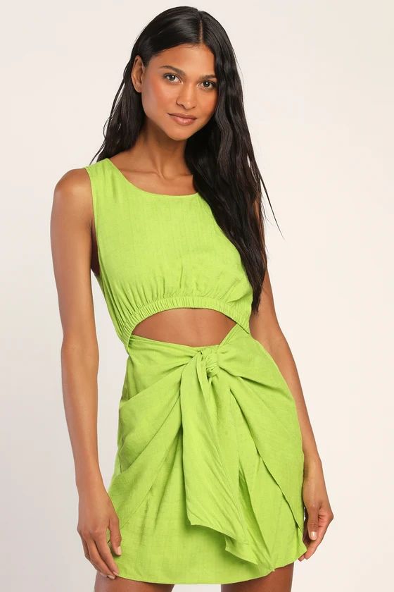 Neighborhood Cutie Lime Green Cutout Tie-Front Mini Dress | Lulus (US)