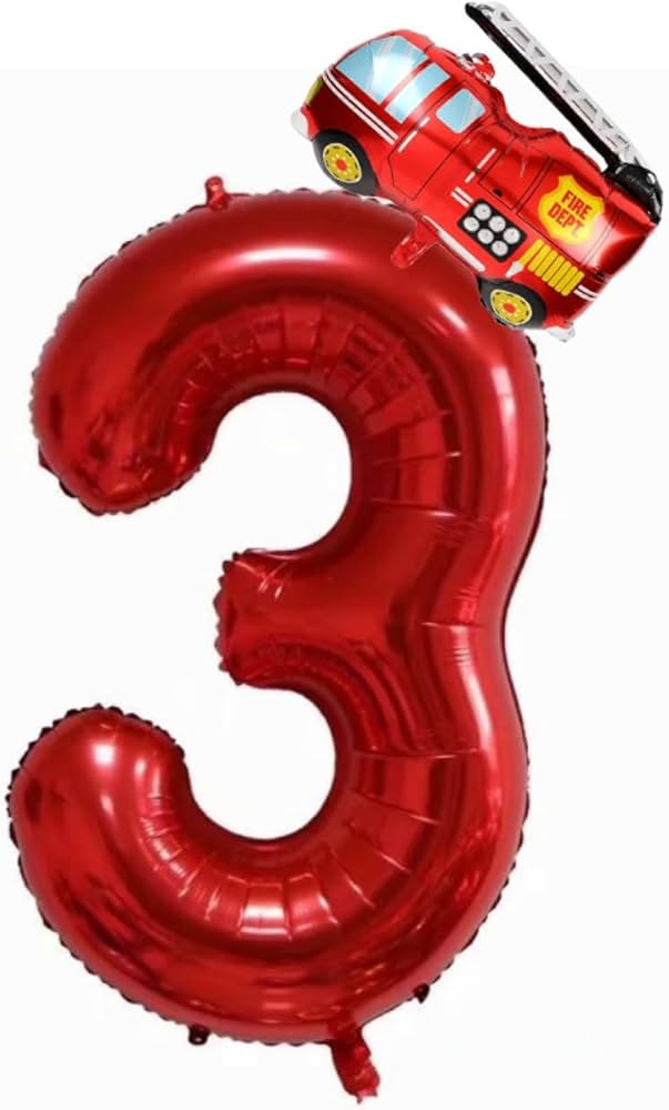 Firefighter Party Decorations Balloons,Fire Truck Balloons Number 3 Red， Fire Truck 3rd Birthda... | Amazon (US)