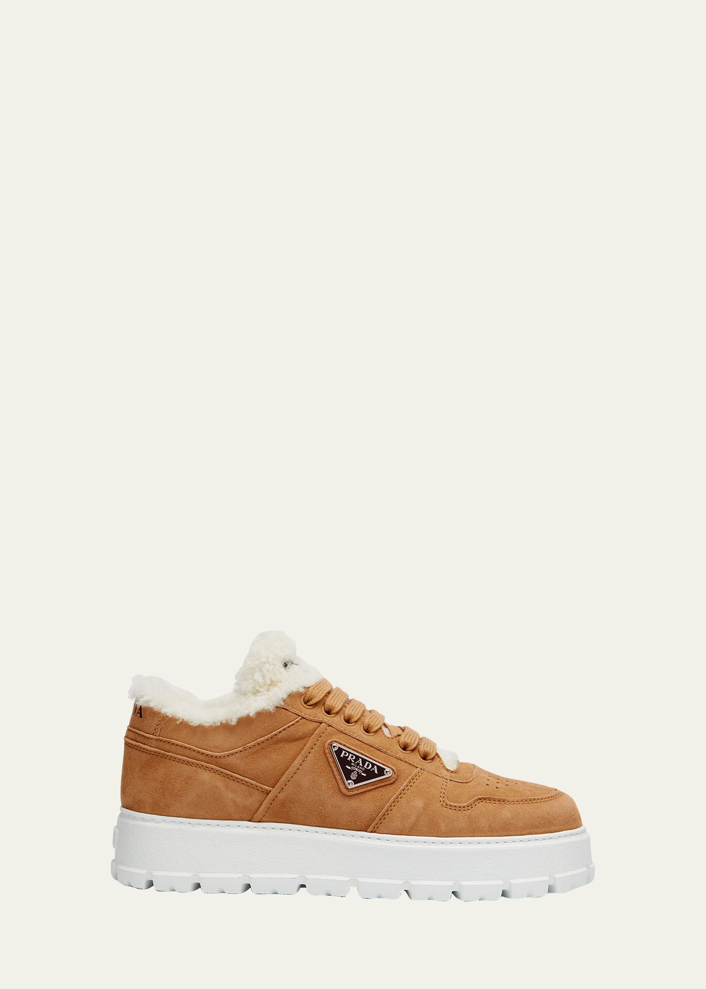 Prada Suede Shearling Platform Sneakers | Bergdorf Goodman