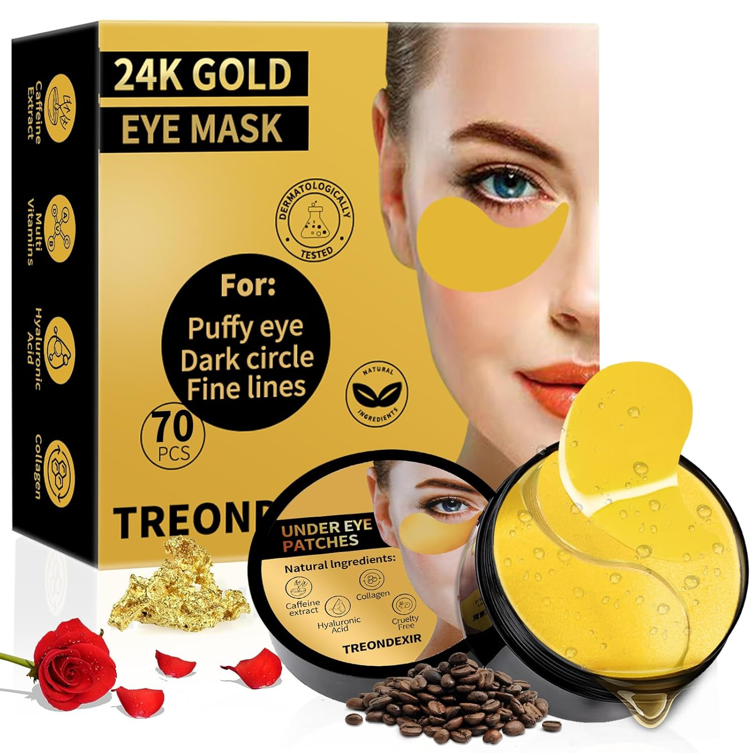 24K Gold Eye Masks for Dark Circles and Puffiness 70PCS, Under Eye Patches Gel Pads for Puffy Eye... | Amazon (US)