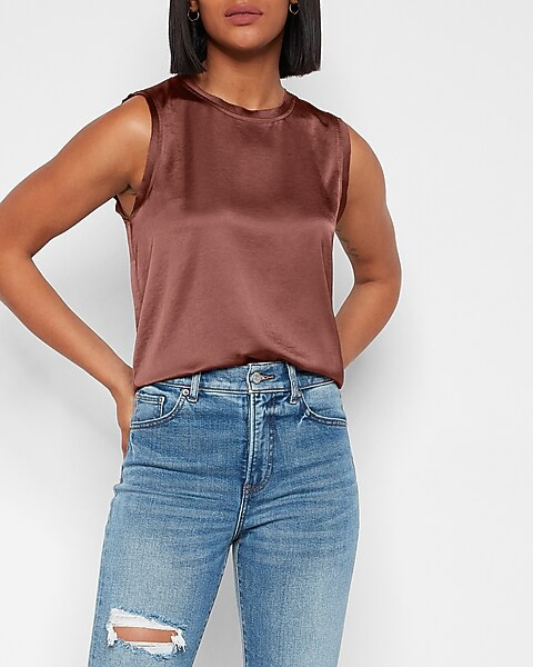 Satin Raw Trim Tank | Express