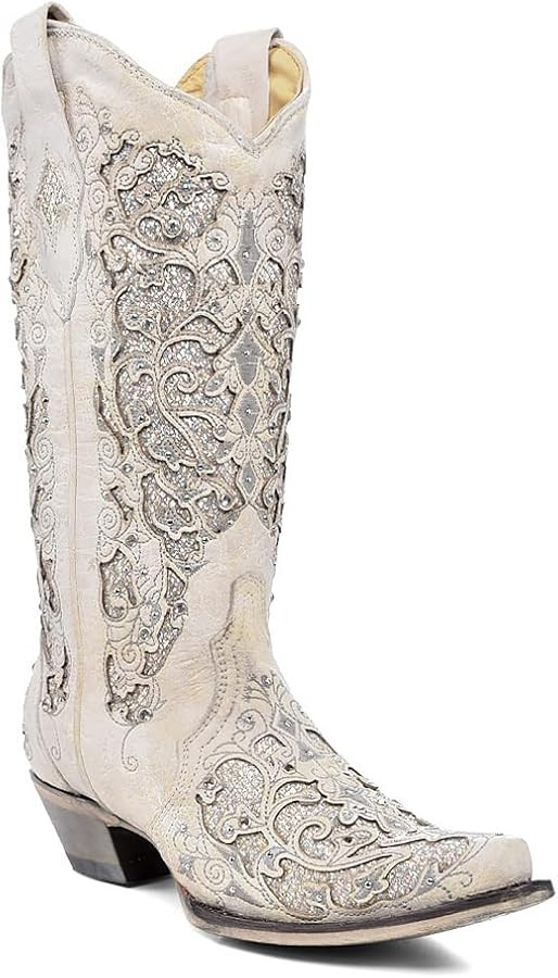 Corral Boots Women's White Western Snip Toe Wedding Boots | Amazon (US)