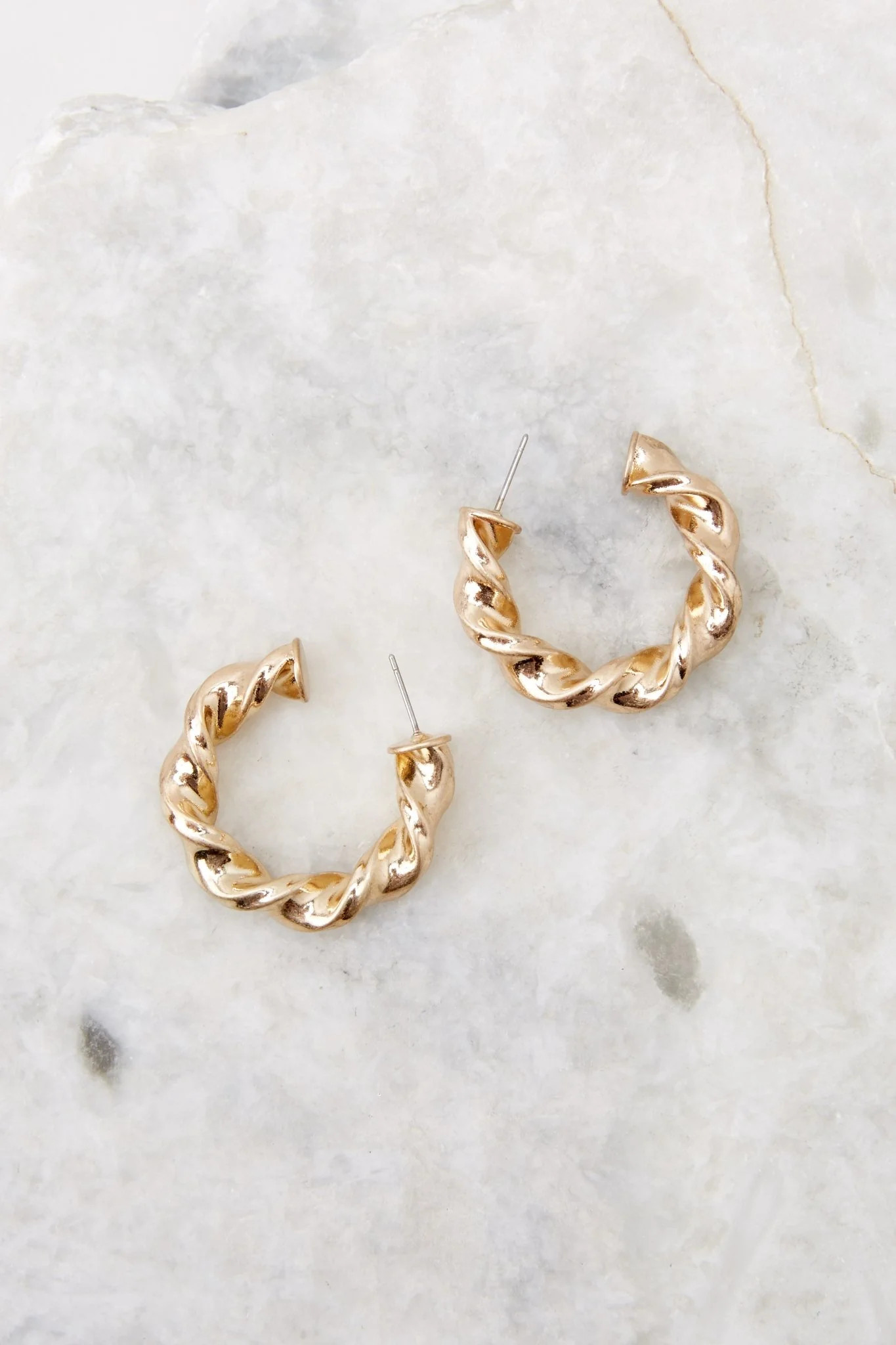 Life's Twists Worn Gold Hoop Earrings | Red Dress 