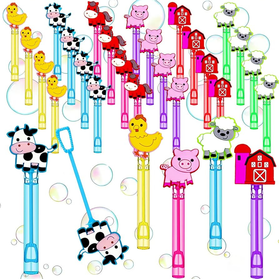 24 Pcs Farm Animal Bubble Wands, Barnyard Party Favor Bag Fillers | Amazon (US)