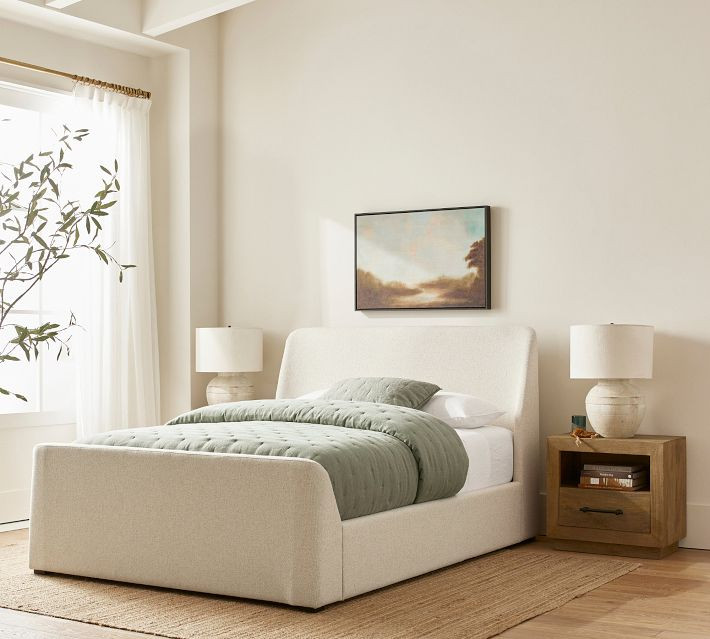 Layton Upholstered Sleigh Bed, King, Performance Cozy Chenille Ivory | Pottery Barn (US)