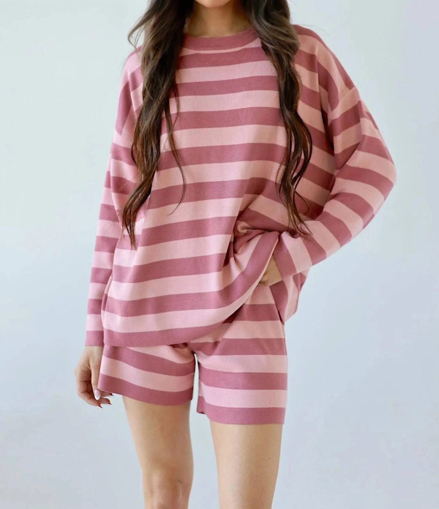 Amore Striped Knit Lounge Set In Pink Multi | Shop Simon
