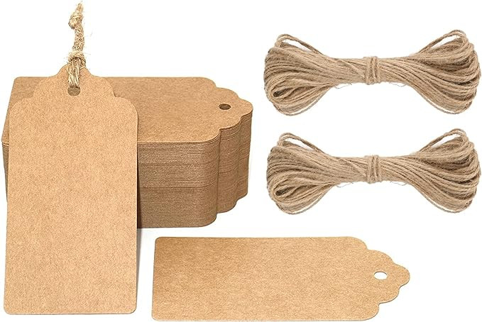 Kraft Paper Tags, 2'' x 4'' Paper Gift Tags with Twine for Arts and Crafts, Wedding Christmas Tha... | Amazon (US)