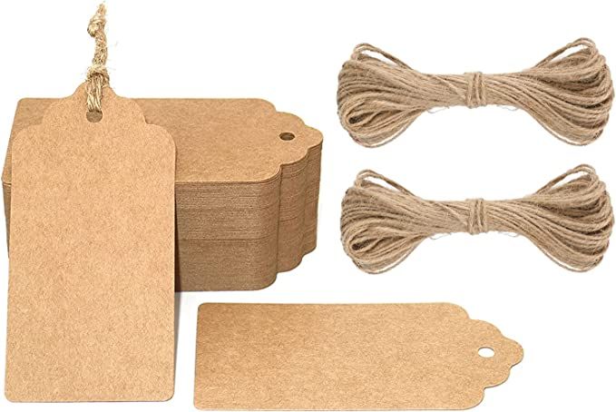 Kraft Paper Tags, 2'' x 4'' Paper Gift Tags with Twine for Arts and Crafts, Wedding Christmas Tha... | Amazon (US)