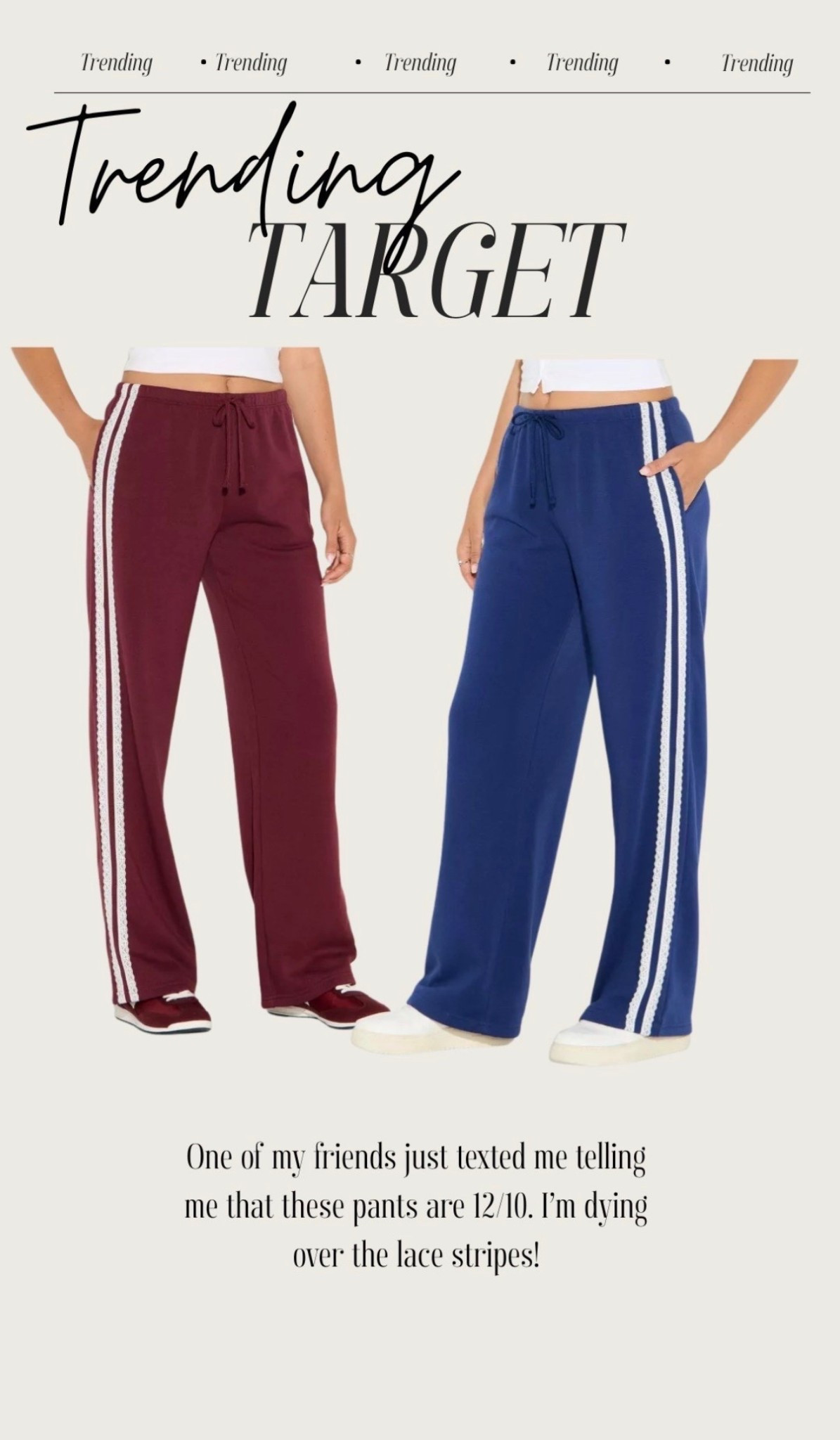 🤍 These sweatpants are a DREAM and are you seeing the lace stripes?! 😍 so cute! 

I suggest getting your tts. 

📍Where to wear: school pickup, girls brunch, weekend outings, sporting events, work // office , travel day, road trips, flights, target, shopping days, resort, workout, running errands. 

Ootd, outfit Inspo, fashion finds, trending, cozy, casual outfits, modest outfit, classy casual, look for less, fall fashion 2025, free people, designer, girly, chic, trendy, elevated basics, everyday style, fall wear, fall fashion, fall style, fall ootd, Ugg season, fall style edit, LTK outfit inspo, Amazon fall fashion, Walmart Fall fashion, designer inspired looks, Target fashion, Target finds. 


#LTKStyleTip #LTKFindsUnder100 #LTKFindsUnder50
