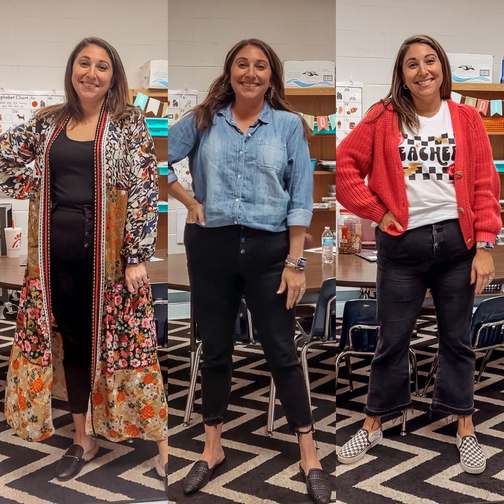 Black jeans 3 ways! Sizing from left to right
Jeans 14 / tank L / kimono L / chambray XL / tee XL / cardigan L / shoes tts

#LTKcurves #LTKstyletip #LTKworkwear