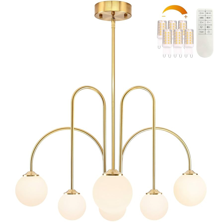 Gold Sputnik Chandeliers 6-Light Sputnik Light Fixture Mid Century Modern Chandelier with Milk Gl... | Amazon (US)