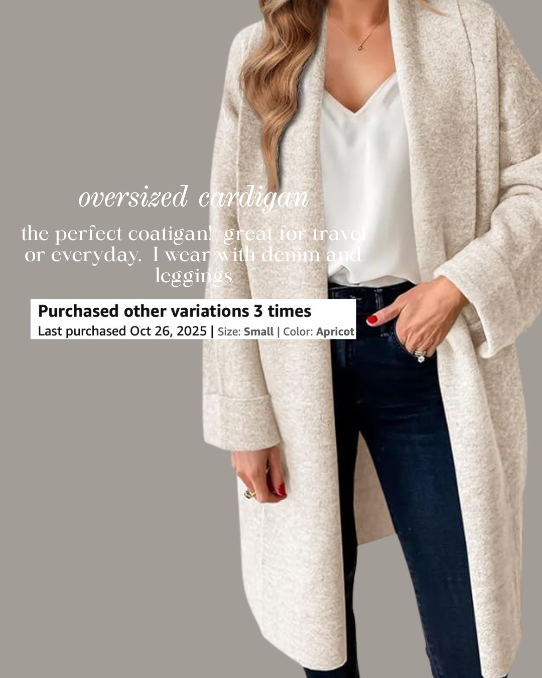 OVERSIZED CARDIGAN — CHIC, COZY, AND PERFECT FOR EVERYDAY! This oversized cardigan is the perfect coatigan—warm, polished, and so easy to style for travel or everyday. The soft, elevated fabric layers beautifully over denim or leggings, making it a versatile staple you’ll reach for nonstop.

#Amazon #TheHillaryStyle #Coatigan #OversizedCardigan #ElevatedBasics #NeutralStyleInspo #EverydayStyle #AmazonFashionFinds #ChicLayers #WardrobeEssentials 

 #LTKmomlife #LTKSeasonal #LTKOver40