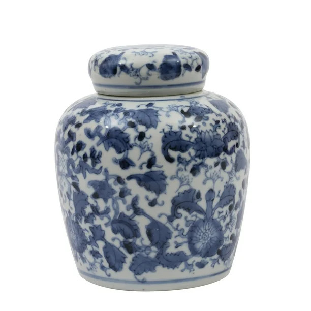 Woven Paths Blue and White Ceramic Ginger Jar with Lid | Walmart (US)