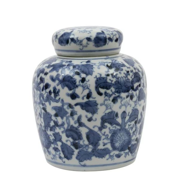 Woven Paths Blue and White Ceramic Ginger Jar with Lid - Walmart.com | Walmart (US)