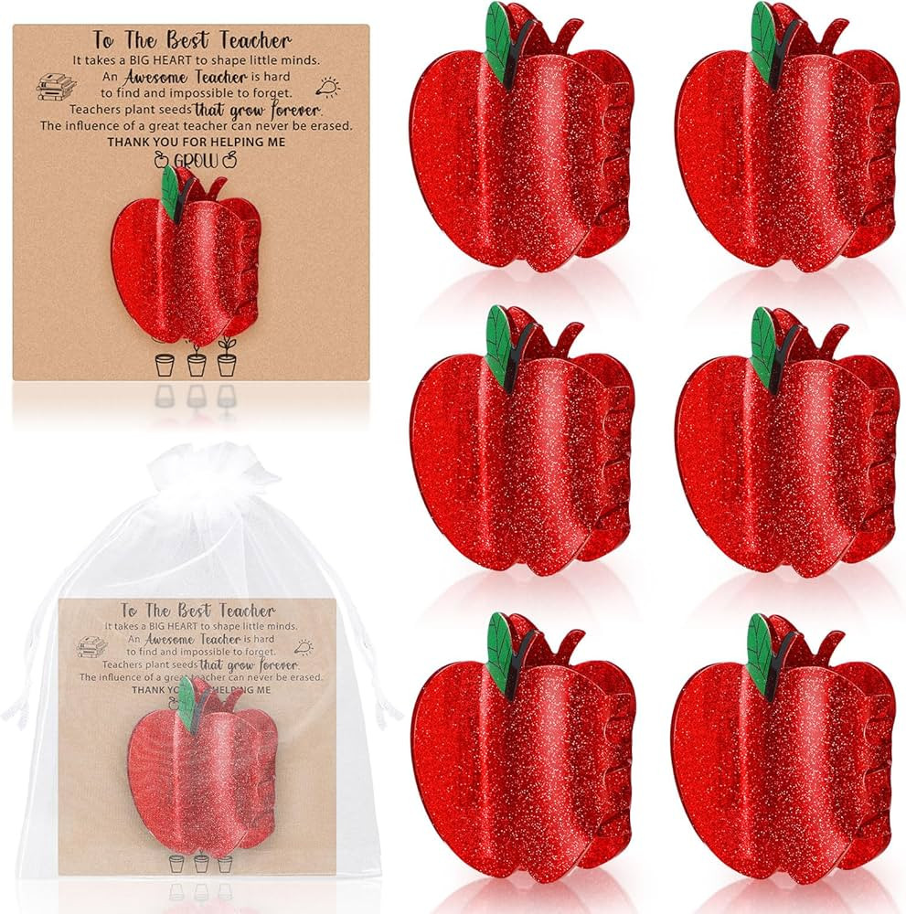 6 Pcs Red Apple Hair Clips Teacher Appreciation Gifts with Thank You Cards Cute Teacher Hair Claw... | Amazon (US)