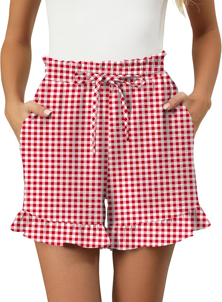 IECCP Women's Shorts 2025 Summer Casual Cute Ruffle Shorts Comfy Elastic Waist Drawstring Pleated... | Amazon (US)