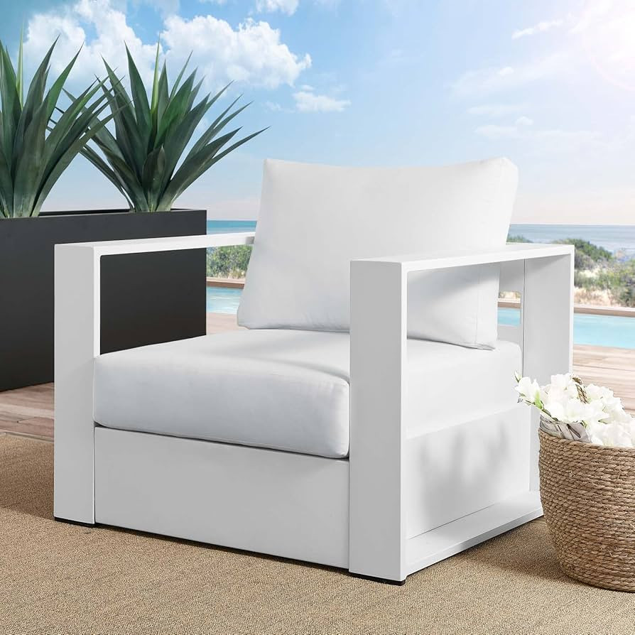 Modway Tahoe Outdoor Patio Powder-Coated Aluminum Armchair, White White | Amazon (US)