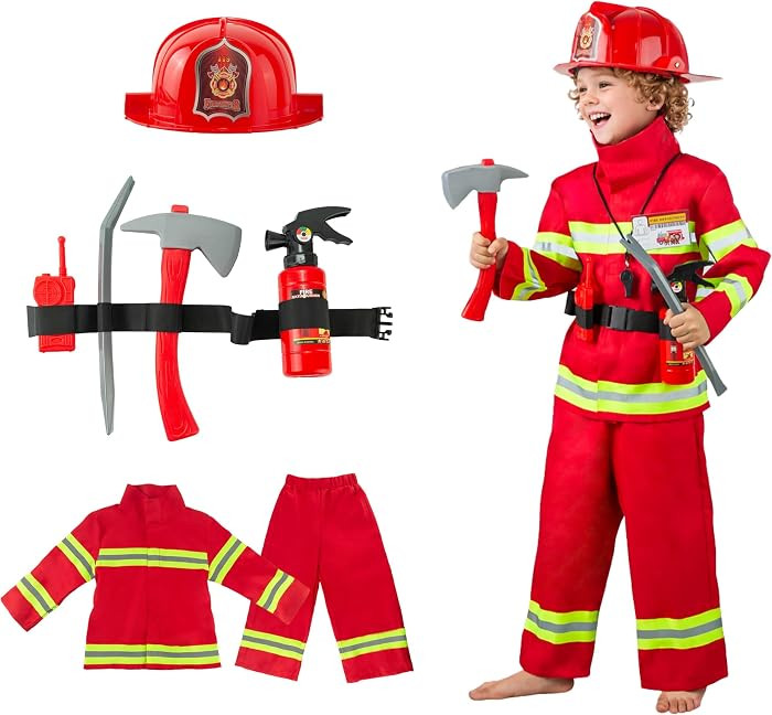 Firefighter Fireman Costume Kids Toddler Boys Girls 2T-6 | Amazon (US)