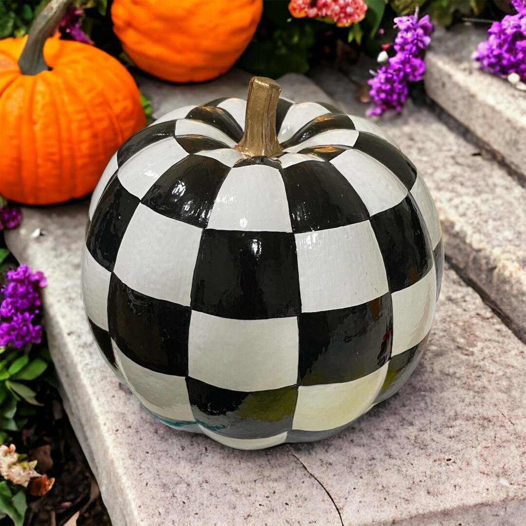 Whimsical Black and White Checked Pumpkin - Etsy | Etsy (US)