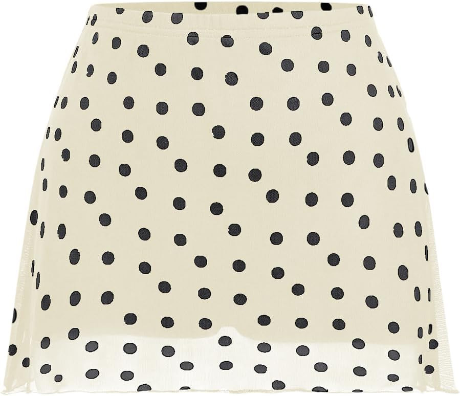 Verdusa Women's Polka Dots Mini Skirt Y2K Vintage Mesh Country Concert Outifits | Amazon (US)