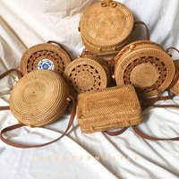 Vietnam Diameter 20 cm/7.9"" Round Rattan Bag-straw Bag-Handwoven Shoulder Bag-Boho Summer Bag - Boh | Etsy (US)