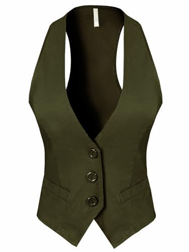 Design by Olivia Women's Slim Fit Racerback Tuxedo Vest - Versatile Suit Vest & Dressy Casual Waistcoat with Stretch Olive S | Amazon (US)