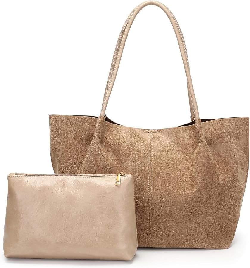 Suede Tote Bag for Women with Leather Purse Work Handbags | Amazon (US)