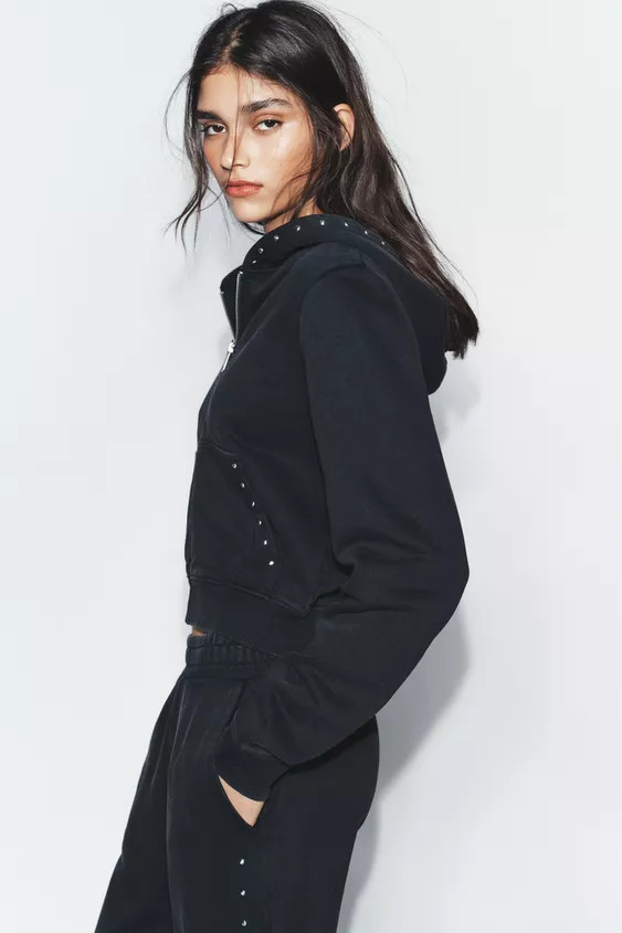 WASHED EFFECT FLEECE SWEATSHIRT WITH STUDS | Zara US