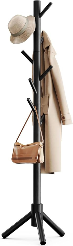 Pipishell Sturdy Wooden Coat Stand, 3 Adjustable Sizes Coat Tree with 8 Hooks, Coat Stands for Ha... | Amazon (US)