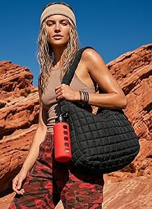 Puffer Quilted Tote Bag for Women Nylon Crossbody Bags Puffy Purse Hobo Large Shoulder Bag Trendy | Amazon (US)