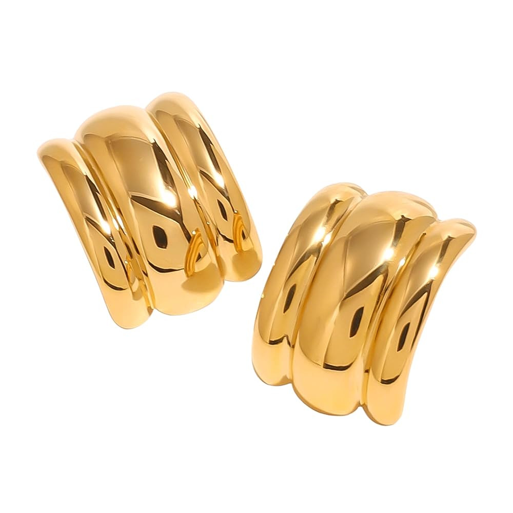 Gold Triple Band Statement Earrings – Lightweight Modern Fashion Jewelry for Women | Amazon (US)