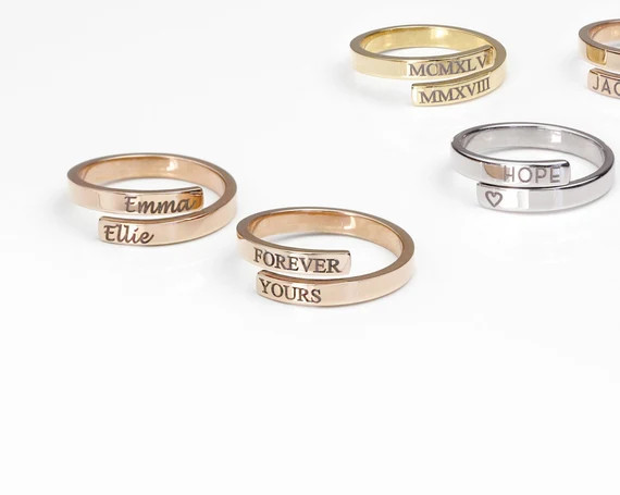 Initials Ring Best Friend Rings Personalized Gift For Women Ring Engraved Ring Wrap Ring Personal... | Etsy (US)