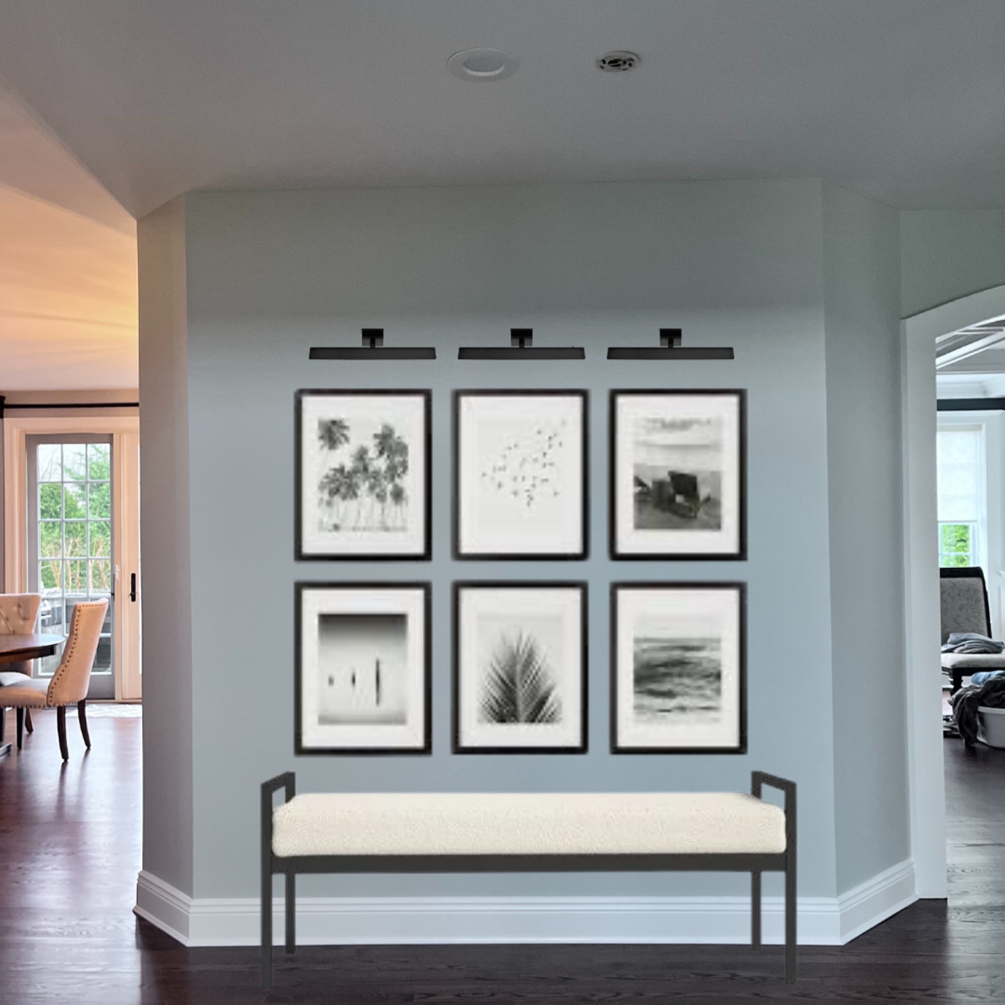 Entryway Inspiration
Bench, frames, picture lights  

#LTKhome #LTKstyletip