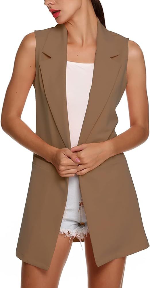 Arssm Womens Casual Lapel Collar Sleeveless Open Front Long Duster Vest Blazer Jacket Outwear | Amazon (US)
