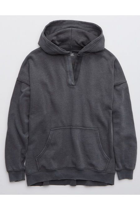 Aerie Happy Henley Hoodie Women's Smoked Gray S | American Eagle Outfitters (US & CA)