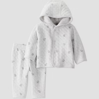 Little Planet By Carter's Organic Baby 2pc Quilted Hooded Set - Gray | Target