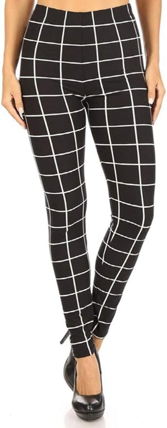 NioBe Clothing Women’s High Waisted Plaid Leggings – Soft Solid Printed Checkered Pants | Amazon (US)