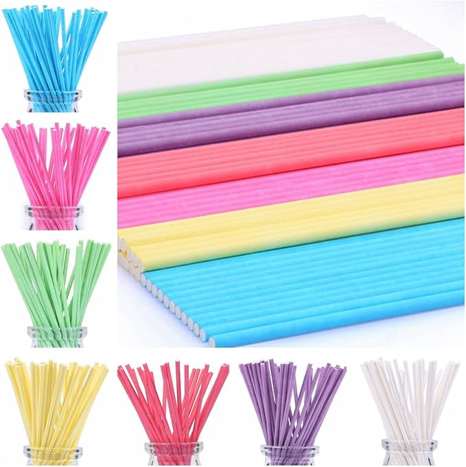 210ct 6 inch Colored Lollipop Sticks 7 Colors for Cake Pops Apple Candy (Rose-red, Blue, Yellow, ... | Amazon (US)