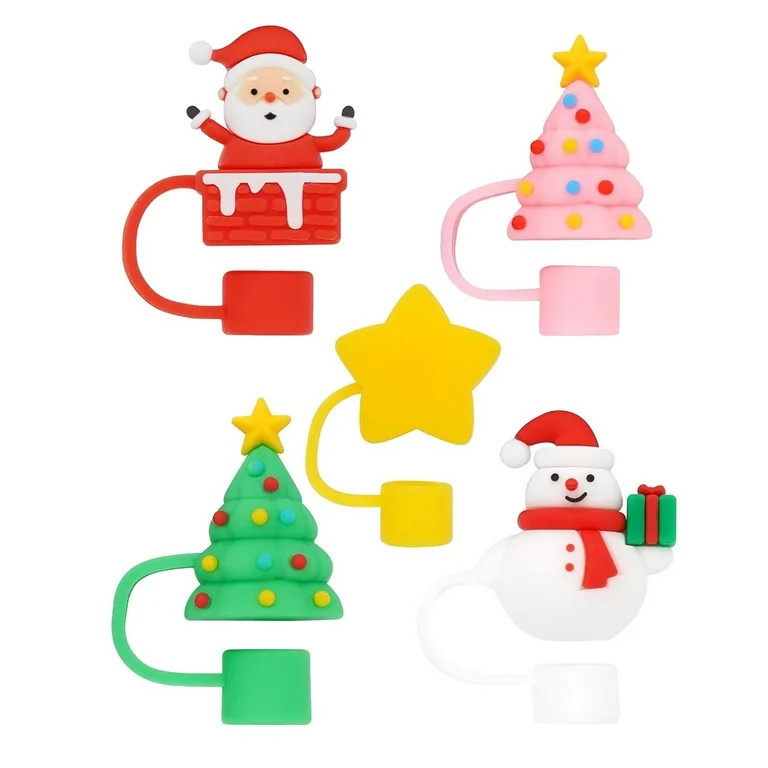 5Pcs Christmas Red Straw Cover Cap for Cup Tumbler, Reusable Cute Drinking Straw Topper Accessori... | Walmart (US)