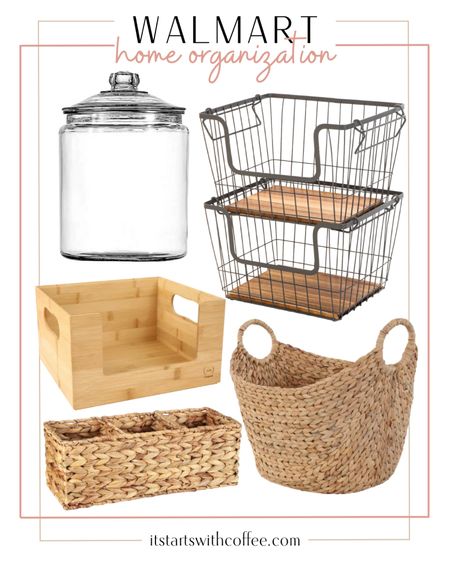 Home organization options from Walmart include apothecary jar, wire baskets, large woven basket, small sectioned woven basket, bamboo bin basket.

Home decor, home organization, home storage, storage solutions, organization 

#LTKunder50 #LTKhome #LTKstyletip