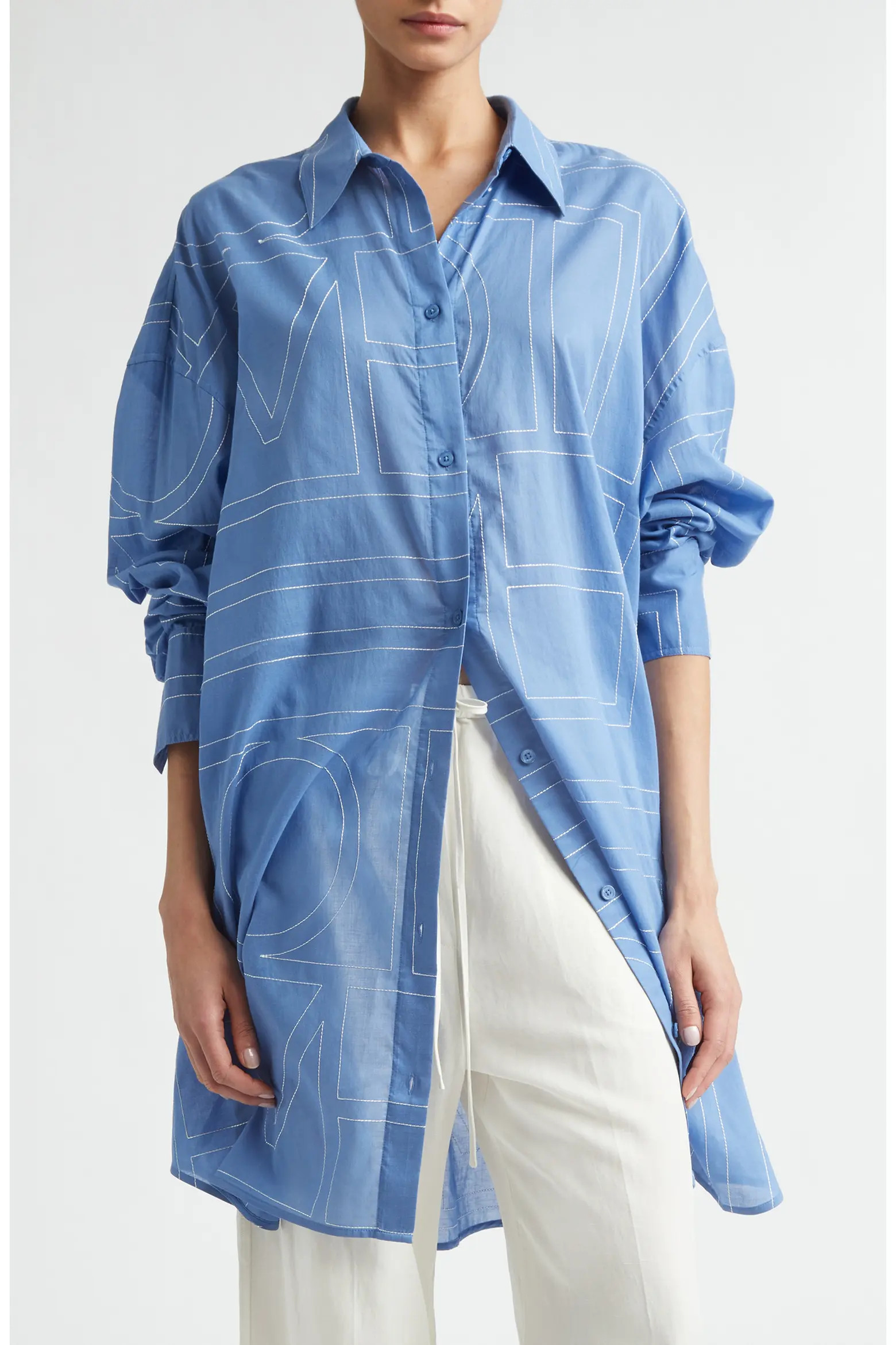 Embroidered Oversize Long Sleeve Cotton & Lyocell Voile Shirtdress (Women) | Nordstrom | Nordstrom